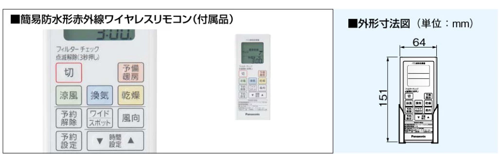 付属品,リモコン外形寸法図